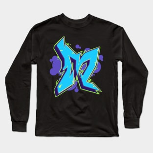 Letter M - Graffiti Street Art Style Blue Long Sleeve T-Shirt